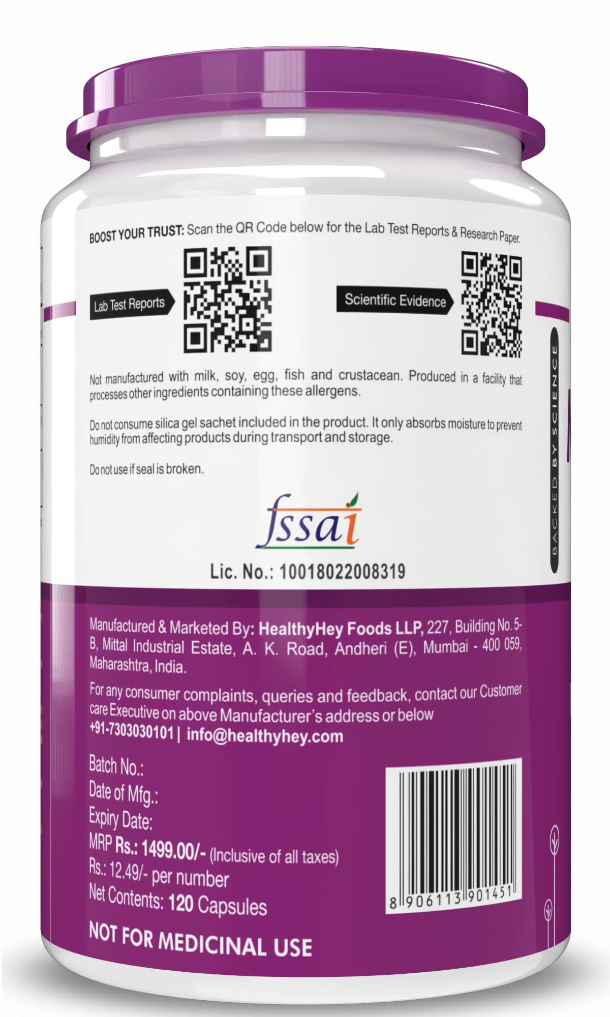 HealthyHey Nutrition Magnesium Aspartate -120 Vegetabel Capsules