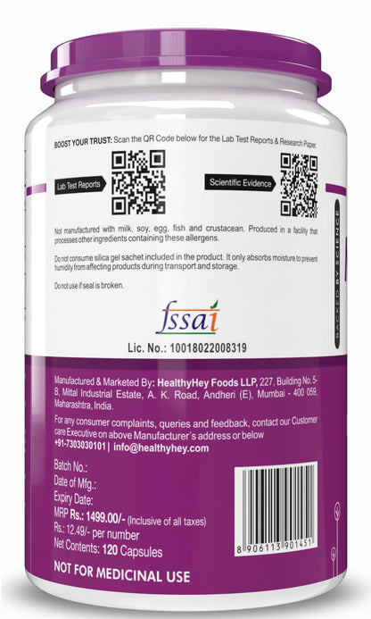 HealthyHey Nutrition Magnesium Aspartate -120 Vegetabel Capsules