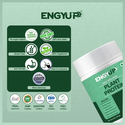 ENGYUP Plant Protein Powder(Pea & Brown Rice Protein) 25g Per Serving | Rich in BCAA with Antioxidants, Vitamins & Minerals, Herbal Extracts | Zero Added Sugar & Easy to Digest | Mocha Coffee Flavor | 400g