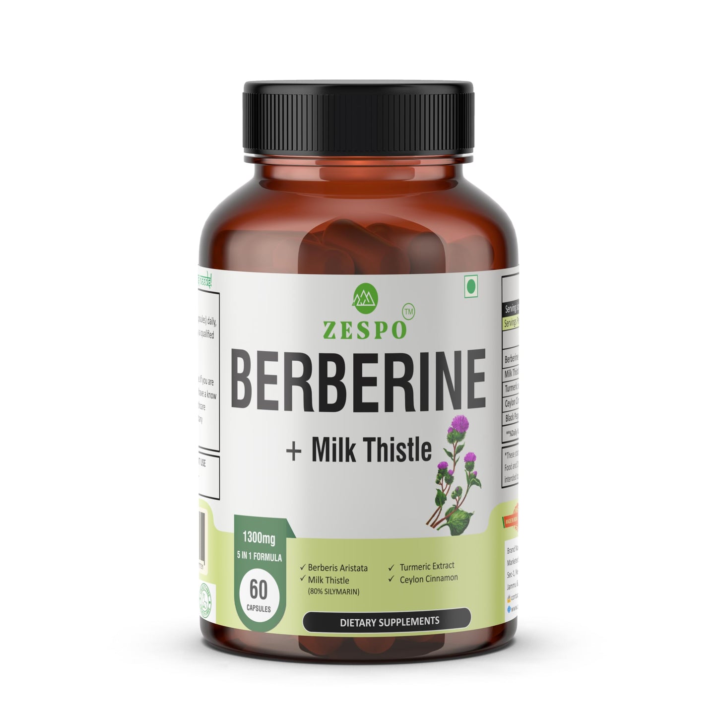 Zespo BERBERINE - Enhanced Formula with Milk Thistle, Turmeric & Cinnamon for Metabolic and Liver Support