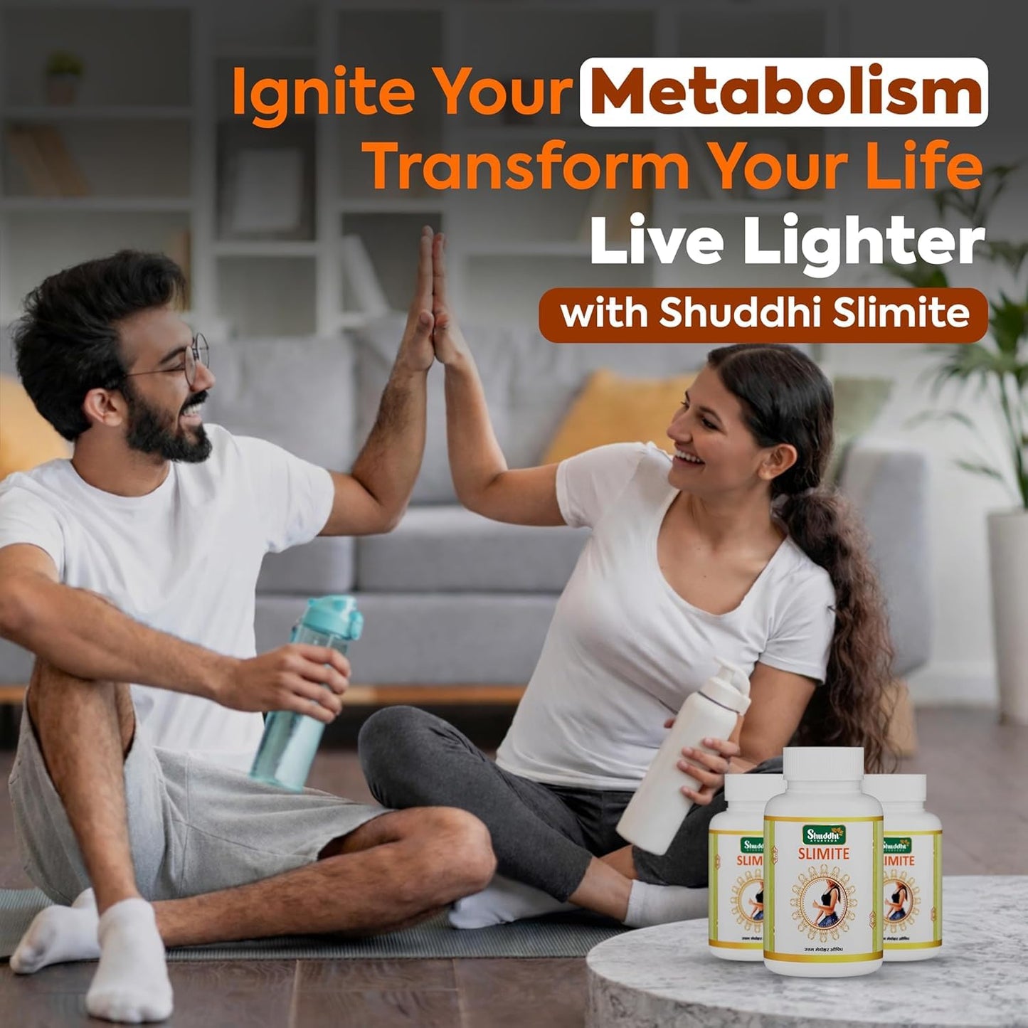 Shuddhi Slimite | Ayurvedic Supplement For Gut Health And Burns Calories | Naturally Blended With Harar, Ajwain, And Chitrak Mool | Herbal Remedy To Improve Metabolism, 60 Capsules
