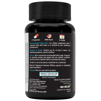 NutriJa Magnesium Glycinate 2000mg Supplement | Contains Elemental 22% (440mg) Per Serving - Superior Absorption & High Potency - 60 Veg Capsules