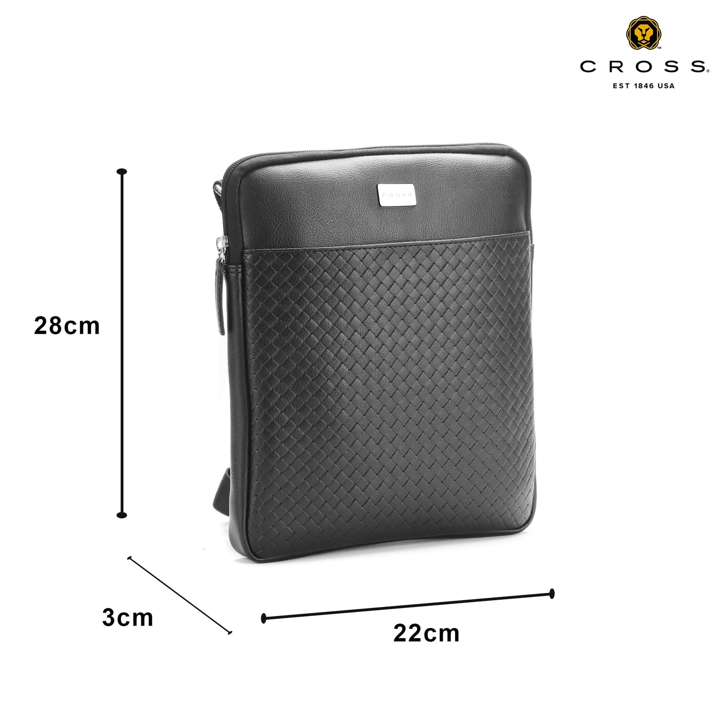 Cross Sling Crossbody Bag One Side Travel Messenger Multipurpose Genuine Leather Tablet Bag for Men & Women Office Business Outdoor Daily use with Adjustable Shoulder Strap - Black