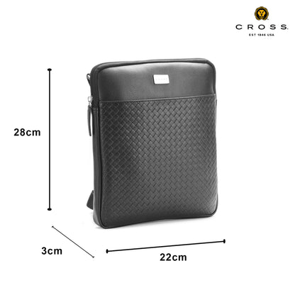 Cross Sling Crossbody Bag One Side Travel Messenger Multipurpose Genuine Leather Tablet Bag for Men & Women Office Business Outdoor Daily use with Adjustable Shoulder Strap - Black