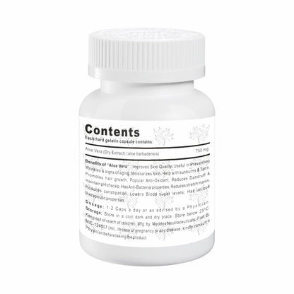 CROSSLANDS Pure Extract of Aloe Vera Capsules | 750mg | Boosts Immunity | Improves Digestion & Liver Functions | Eliminates Toxins | Helps in Weight Management | Improves Skin Quality | Removes Dead cells | Aid Wound Healing & support blood sugar levels |