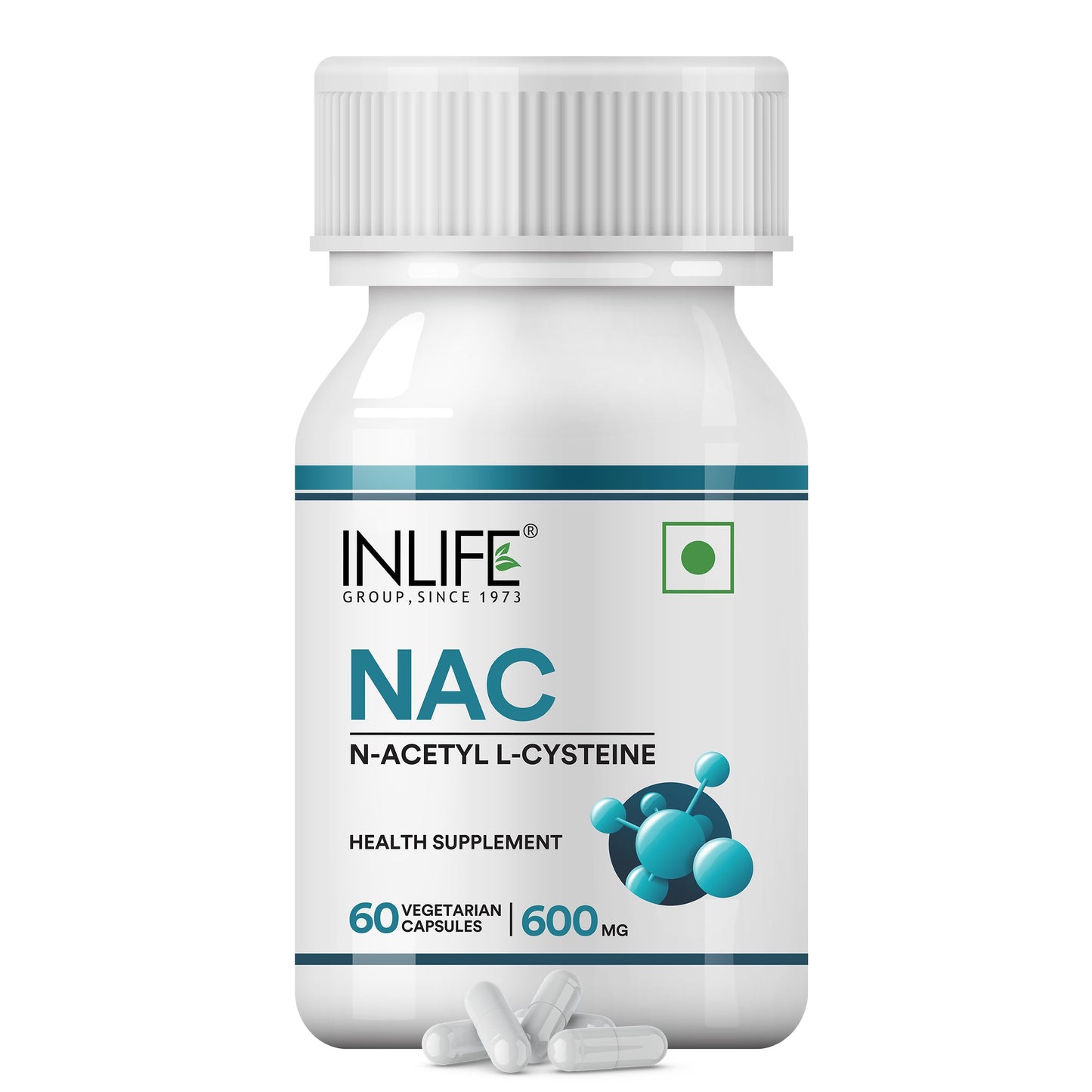 INLIFE N Acetyl Cysteine NAC 600mg, Antioxidant Support for Respiratory Health & Immunity Supplement, Men Women, 60 Veg Capsules (Pack of 1)