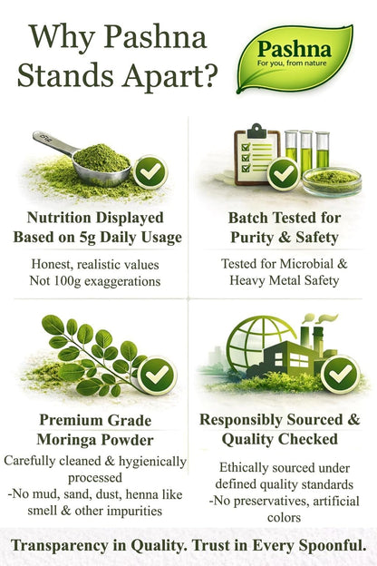 Pashna Moringa Leaf Powder 200g | Drumstick Leaves (Sahjan/Murungai Keerai) | Natural Plant-Based Health Supplement for Energy, Immunity & Detox Support