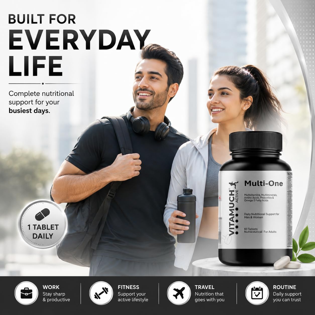Vitamuch Multi-One Daily Multivitamin Tablets for Men & Women | Vitamins, Minerals, Amino Acids, Probiotics & Omega-3 | Boosts Immunity, Energy & Overall Health | 60 Tablets