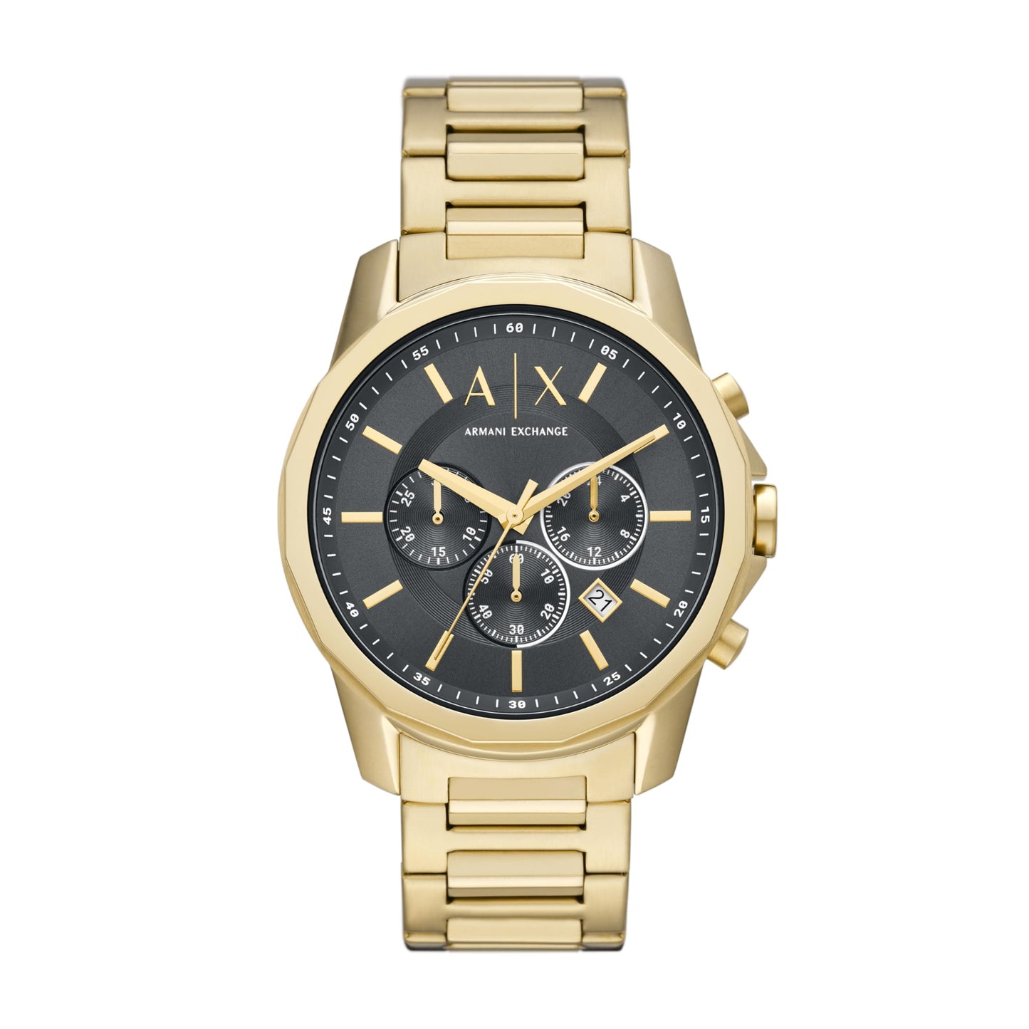 Armani Exchange Stainless Steel Analog Gray Dial Men Watch-Ax1721, Gold Band