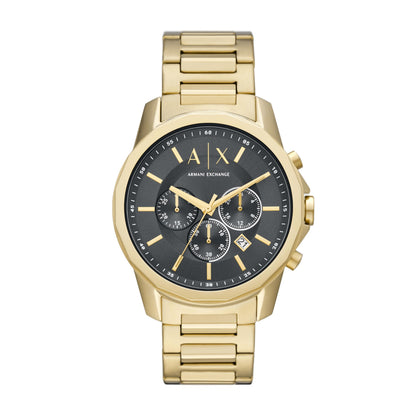 Armani Exchange Stainless Steel Analog Gray Dial Men Watch-Ax1721, Gold Band
