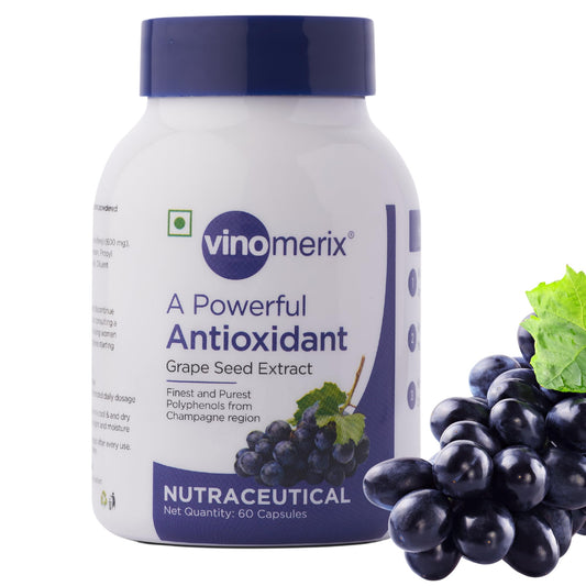 Vinomerix - Antioxidant, Grape seed extract | 95% Polyphenols | Helps in reducing blood pressure, oxidative stress and improve blood circulation | 600 mg - 60 Veg Capsules