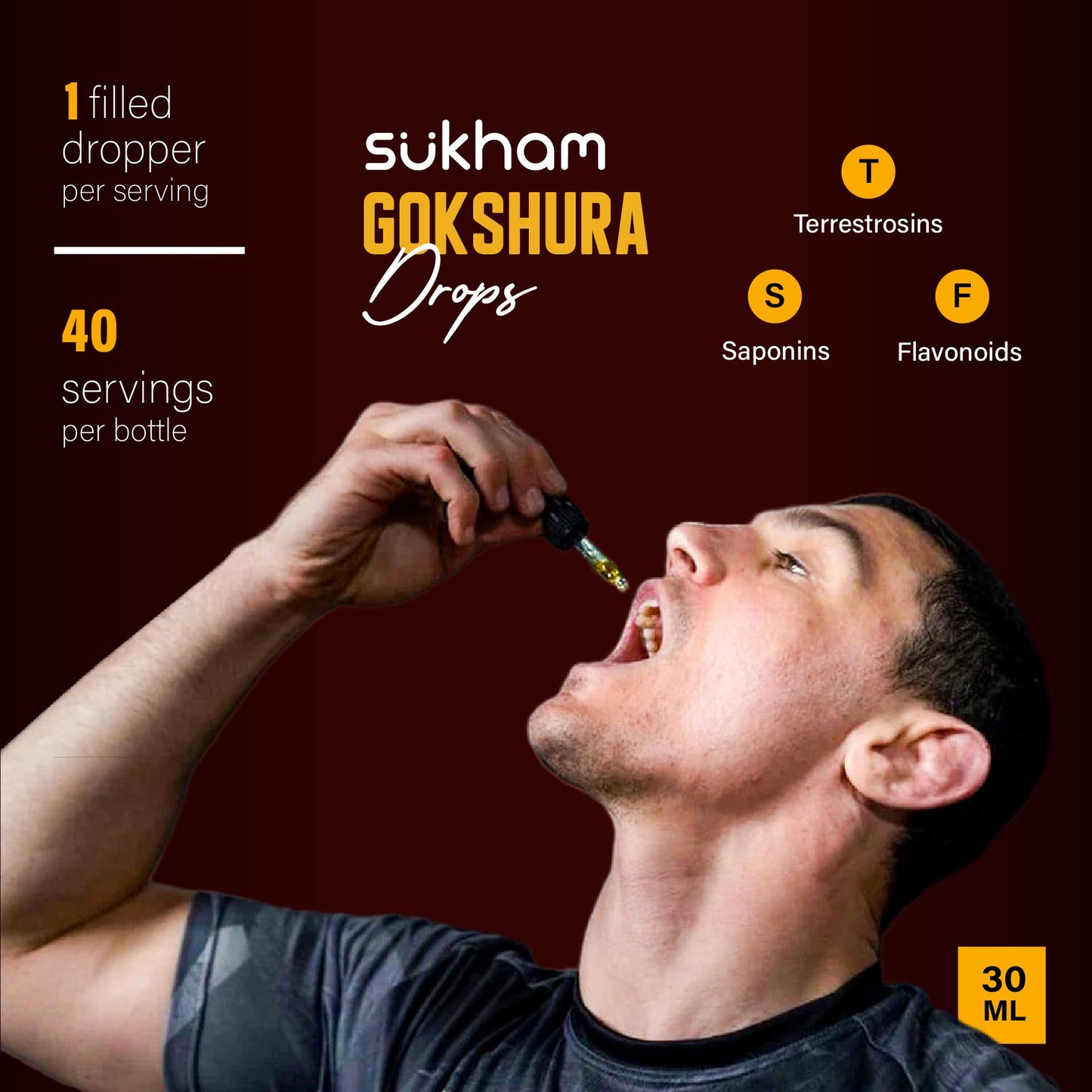 Sukham Gokshura Liquid Drops- TTT 120 Tribulus Terrestris | 3rd Party Lab Tested | For Recovery & Performance - 30ml (40 Servings) Enriched with Saponins & Flavonoids, Alcohol-Free Liquid Concentrate