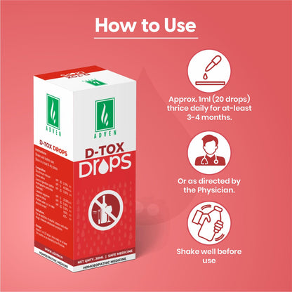 Adven D-Tox Drops | Herbal Formula Supporting Tobacco & Alcohol Withdrawal | With Avena Sativa, Kalmegh & Quercus Gland Spirit | D-tox Support | 2x30ml