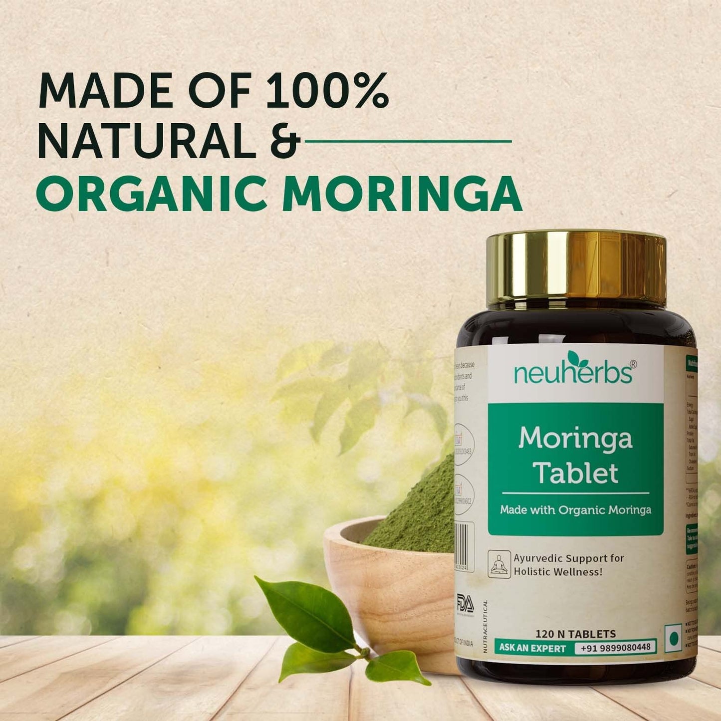 Neuherbs Organic Moringa 120 Tablets | Ayurvedic Support For Holistic Wellness | High In Energy & Antioxidants