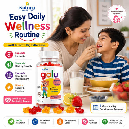 Nutrina Health Labs Golu Multivitamins And Minerals Gummy For Kids 5 to 13 years, Supports Child Growth And Development, Boosts Energy Level, 30 Gummies (Pack of 1)