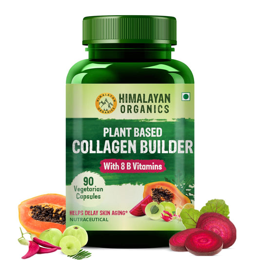 Vlado’s Himalayan Organics Plant Based Organic Collagen Builder With 8 B Vitamins for Hair and Skin | Collagen Supplement for Women & Men | Collagen Capsules With Biotin & Vitamin C | Glowing and Youthful Skin (90 Capsules)