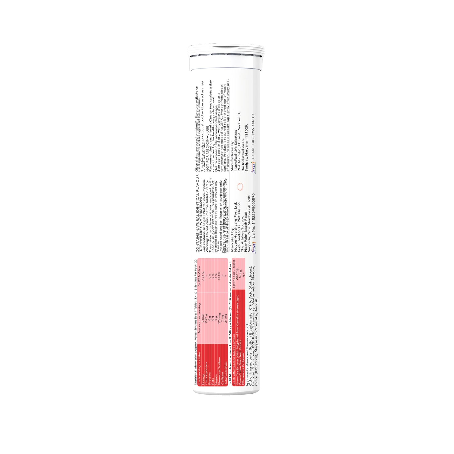 TopUp Organic Japanese Matcha Green Tea Effervescent Tablets for Energy & Focus | Helps Detox & Clear Skin | (Strawberry Watermelon Flavor)