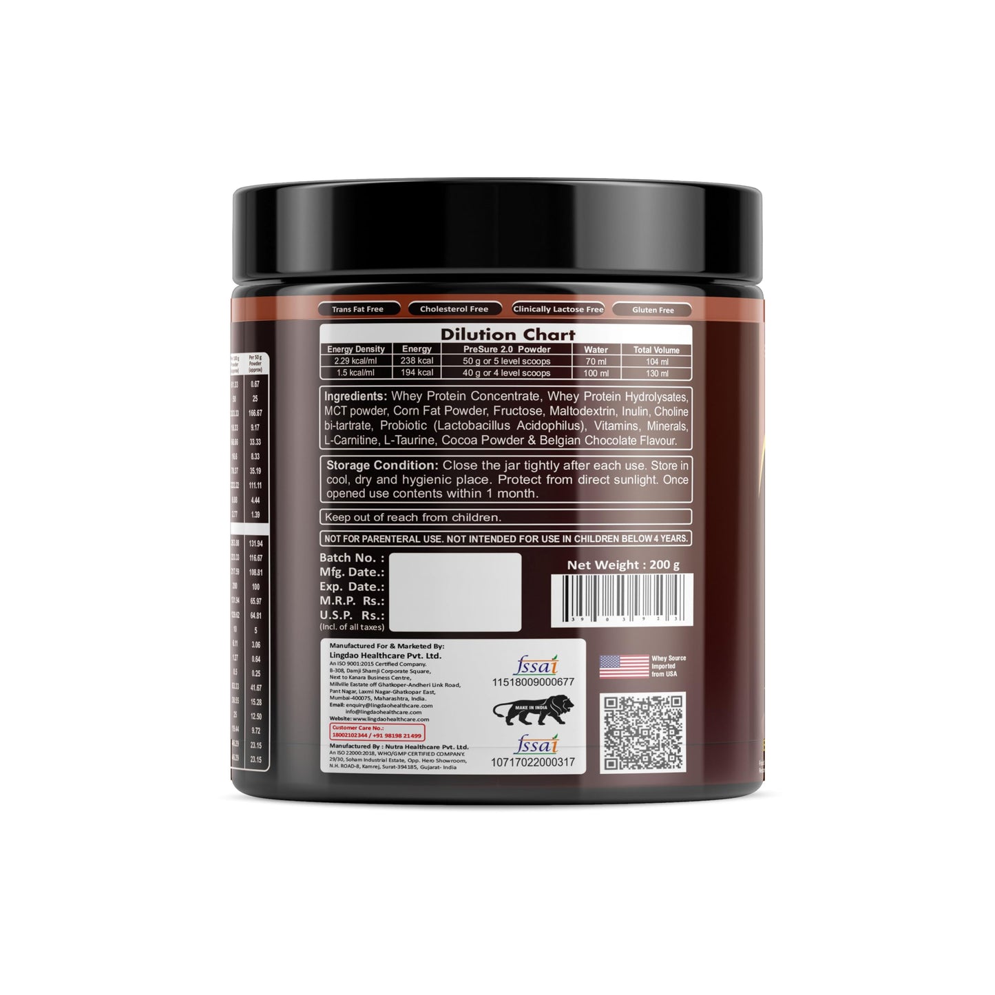 PreSure 2.0 HIGH PROTEIN HIGH CALORIE Whey Protein Powder Chocolate Flavor For Men And Women_(200 gm)