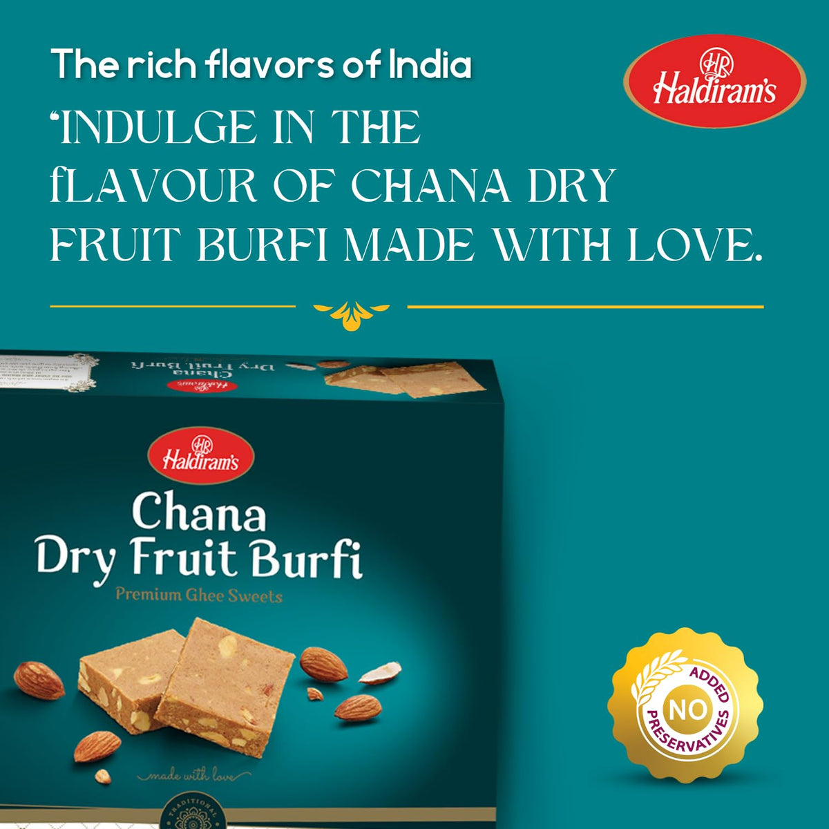Haldiram's Chana Dry Fruit Burfi 500g | Indian Sweets Diwali Gift Pack | Fresh Product | Made in Desi Ghee