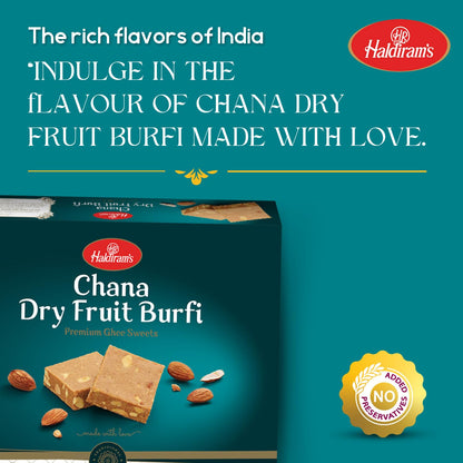 Haldiram's Chana Dry Fruit Burfi 500g | Indian Sweets Diwali Gift Pack | Fresh Product | Made in Desi Ghee