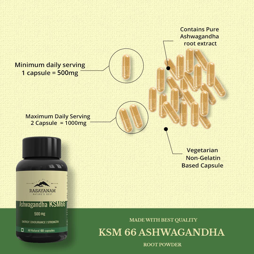 Rasayanam Ashwagandha Ksm-66 (500 Mg) Pack Of 3 Extra Strength Natural Formulation Support Strength & Energy Withania Somnifera Extract, capsule