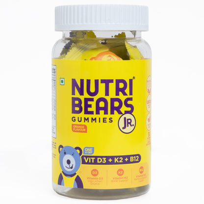 NutriBears Kids Vitamin D3 + K2 + B12 Gummies | Plant-Based Lichen D3 + MenaquinGold™ (MK-7) | No Artificial Colours | Bones, Immunity & Mood | Vegetarian | Ages 2–12 | Orange | 30 Gummy Bears