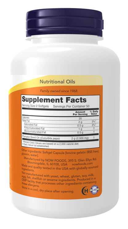 Now Foods, Pumpkin Seed Oil Softgels 1000mg - 100 Softgels- image 7