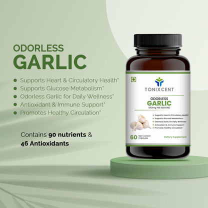 TONIXCENT Daily Detox Duo | Garlic 650mg & Beetroot 1000mg Capsules Combo | Supports Cholesterol, Blood Pressure & Circulation | Odorless Formula with Nitrates & Antioxidants | 60+60 Veg Capsules