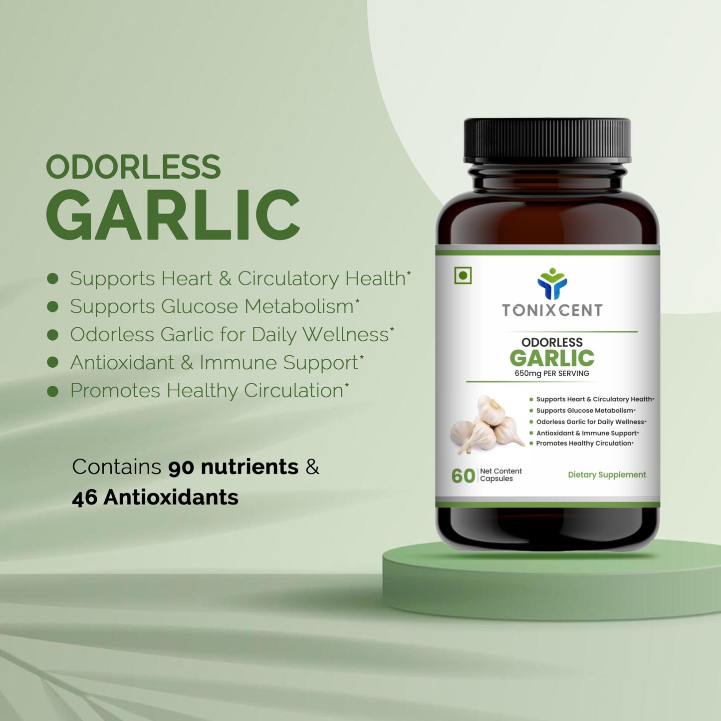 TONIXCENT Immuno-Cleanse Combo – Garlic 650mg & Moringa 2000mg Capsules, 60+60 Vegan Capsules