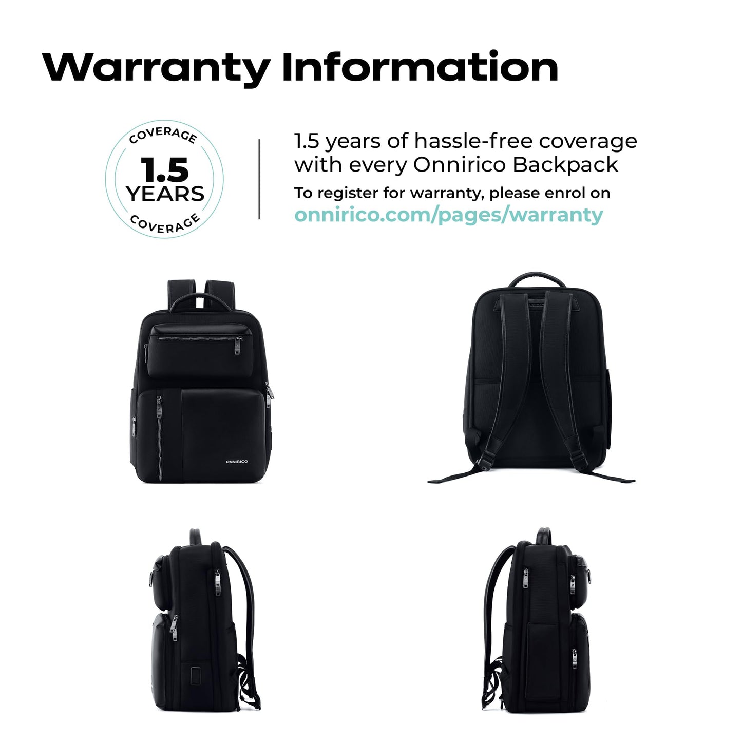 ONNIRICO 21.6L 3-in-1 Expandable Laptop Backpack, TSA Friendly Water Resistant Travel Rucksack with 2 Detachable Pouches, 180° Opening Professional Business Bag for Men & Women, Infinity Black