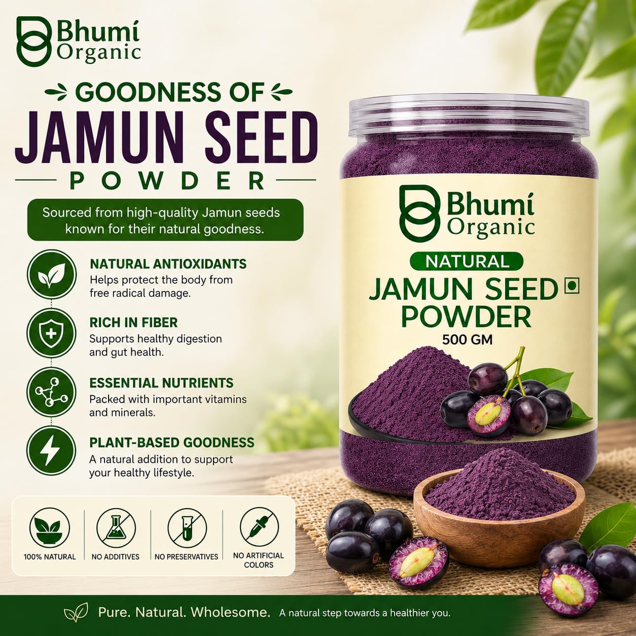 Bhumi Organic Ayurveda Jamun Seed Powder for Diabetes - 500 Grams - Pure Natural Herbal Supplement