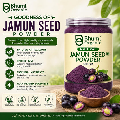 Bhumi Organic Ayurveda Jamun Seed Powder for Diabetes - 500 Grams - Pure Natural Herbal Supplement