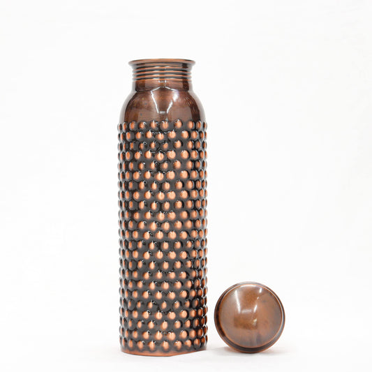 KUVI Copper Water Bottle 1 Litre | Leak Proof, Durable & Rust Proof | Ayurveda and Yoga Health Benefits | Eco Friendly Water Bottle 1000 ml | Office/Gym/Travel Bottle (Dotted Design)