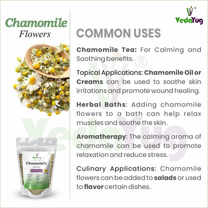 VY VedaYug Chamomile Tea for Sleep - 30g Whole Dried Chamomile Flower Tea for Relaxation & Evening Calm, Caffeine Free Loose Leaf Herbal Infusion for Better Nighttime Rest & Peaceful Mind