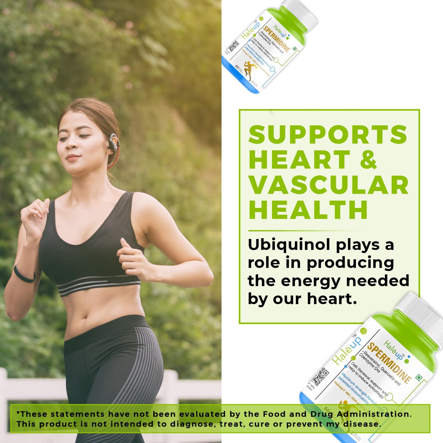 Haleup 99% Spermidine Trihydrochloride with Resveratrol| For Healthy Ageing | Autophagy| Cell Renewal | Immunity| Skin and Hair | Cognitive Support (1 pack X 60s count)