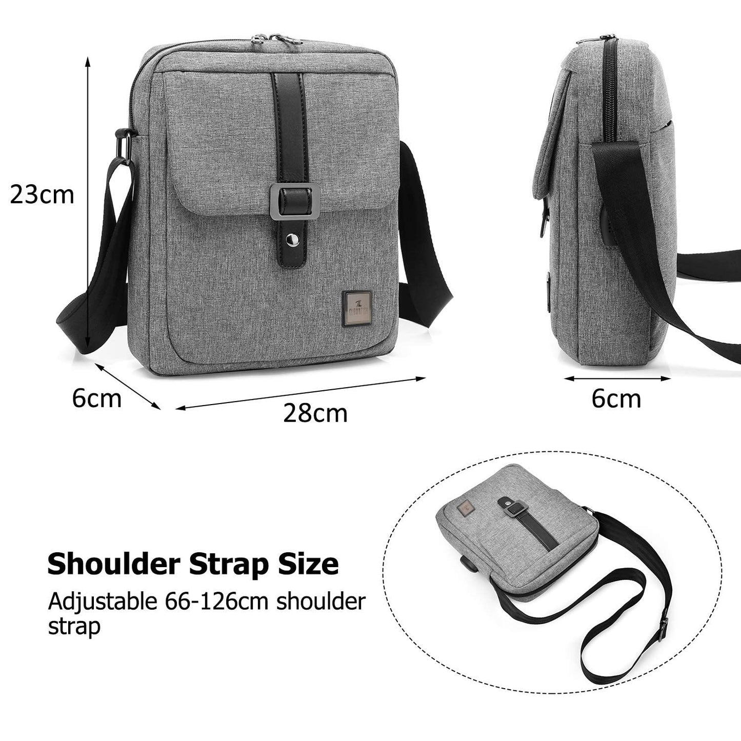 The Clownfish Single Shoulder Unisex Water Resistant Polyester 10.6 inch Tablet Bag Sling Bag with External USB Interface (Grey)