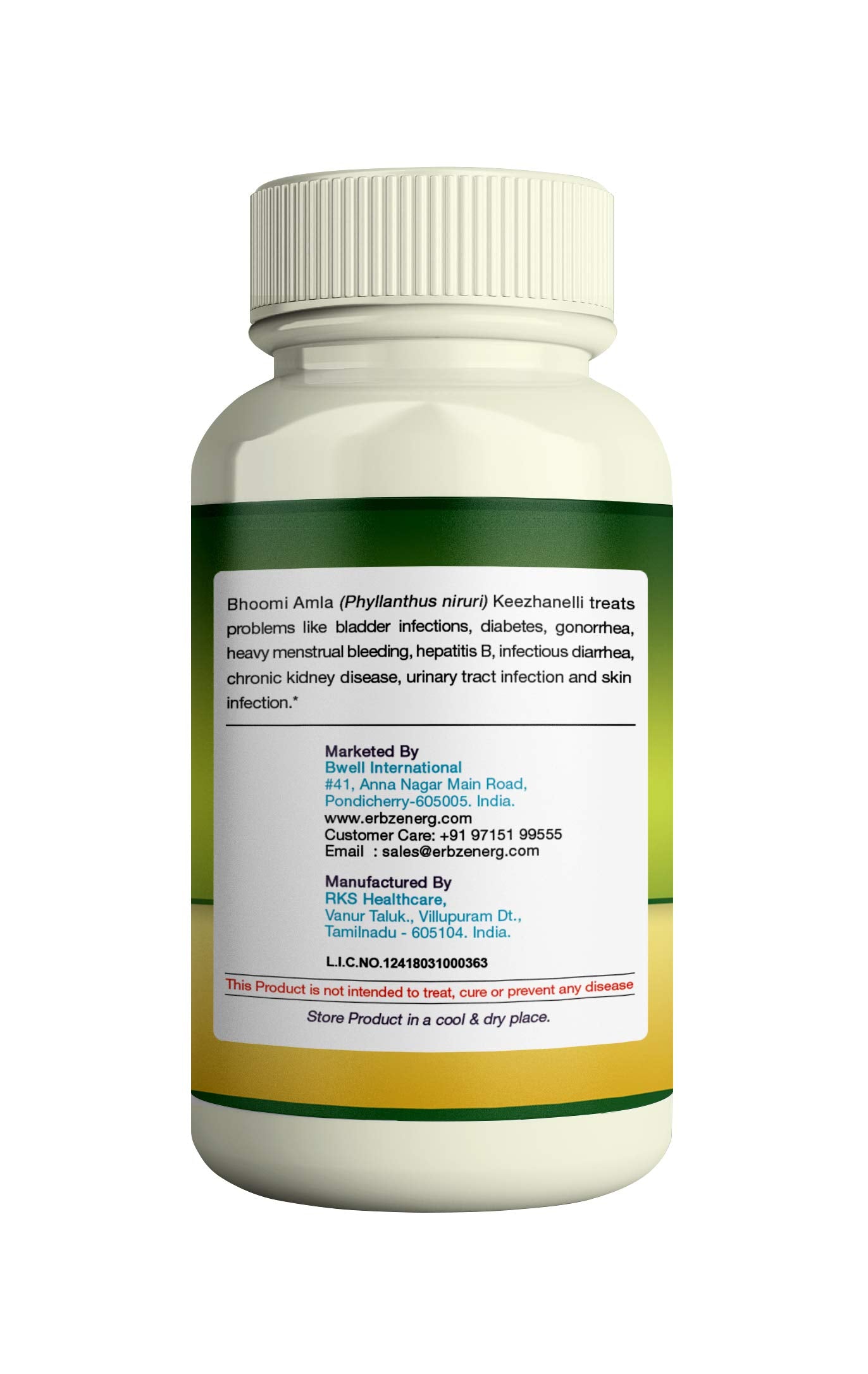 ERBZENERG® Phyllanthus Niruri (Kilanelli)(Bhumi Amala) tamalaki 60 Capsules (Pack of 2)