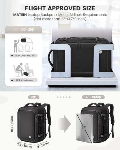 MATEIN Travel Backpack with Shoe Compartment for Men, 17 Inch Underseat- image 8