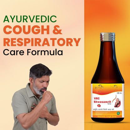 VRC Healthcare Shwasamrit Syrup 100ml | Ayurvedic Supplement with Tulsi, Pippali & +14 Herbs | Relief from Dry, Soothes Throat Irritation & Cold Cough | Non-Sedative & Non-Alcoholic Syrup (Pack of 2)