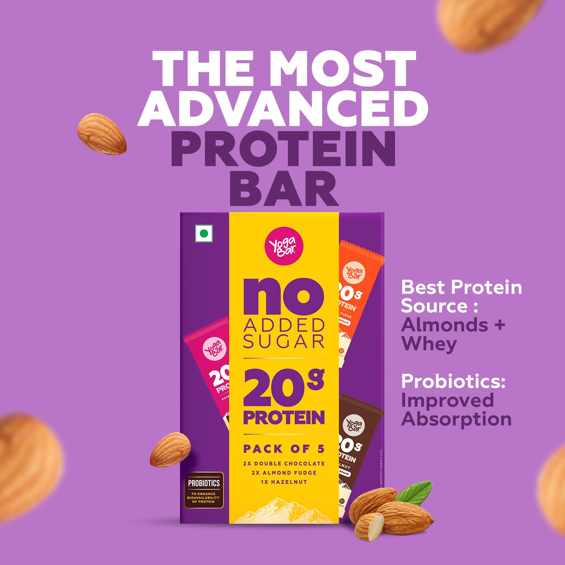 Yogabar 20 grams Protein Bars Variety Pack of 5 X 70 grams Each (350 gr- image 2