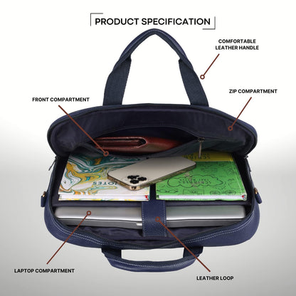 WildHorn Leather Laptop Messenger Bag for Men I Fits Upto 15.6 Inch Laptop/MacBook I Padded Laptop Compartment I Carry Handles with Adjustable Strap I DIMENSION : L-16 inch W-3 inch H-12 inch (Navy)