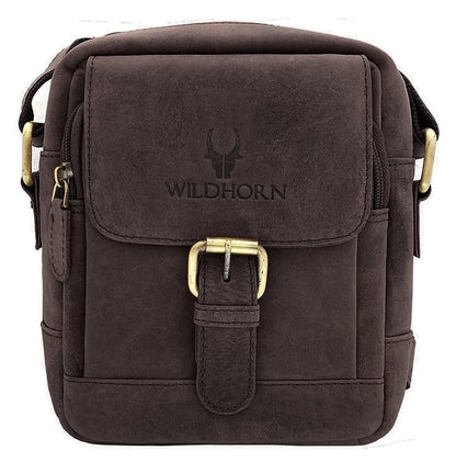 WildHorn Genuine Leather Mini Sling Bag for Men | Compact, Durable & Stylish | Buckle Closure | Front Zip Pocket | 1-Year Warranty