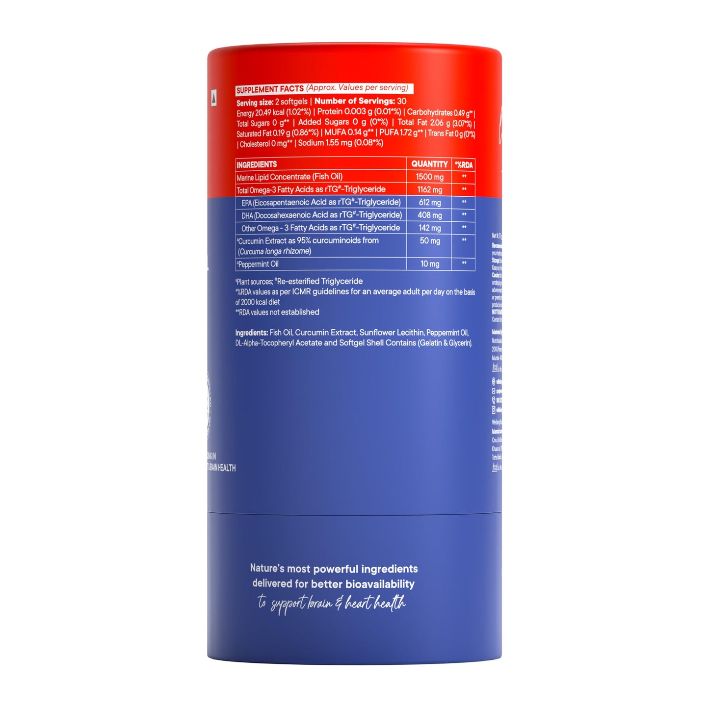 Wellbeing Nutrition Slow 3x Strength Omega 3 Fish Oil Capsules | 1500mg with EPA 612mg, DHA 408mg & Curcumin for Men & Women | No Fishy Burp | For Brain, Heart, & Joint Health, 60 Softgels