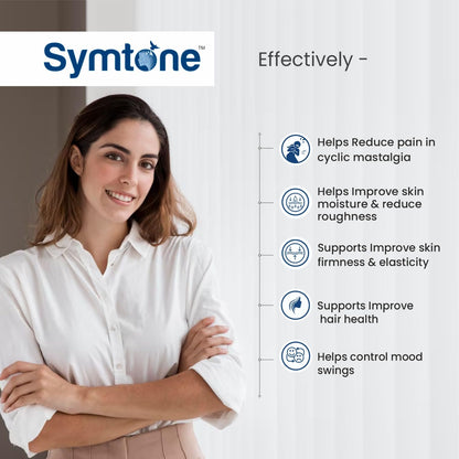 Symtone Vege Softgel Capsules | For PMS, Menopause, Hair and Skin Health | Enriched with Evening Primrose Oil and Vitamin E | 15 Vege soft gel capsules (Pack of 3)