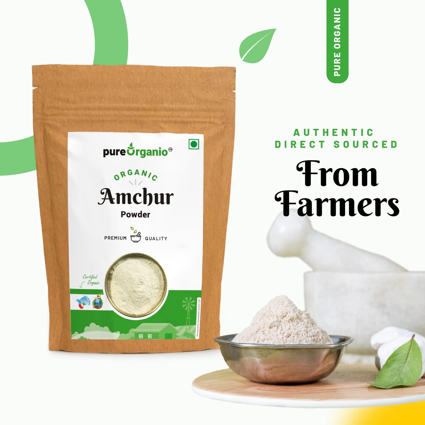 Pure Organio Organic Amchur Powder, Authentic Dry Mango Powder, Traditional Aamchoor Powder for Flavorful Indian Cuisine, NPOP Organic Certified Indian Spices (200 Gm)