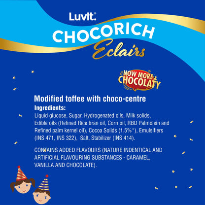 LuvIt Chocorich Assorted Eclairs Birthday Party Gift Chocolate Combo - Hazelnut, Dark Choco, Classic & Chocorich Chocolate Eclairs 1807gm - Pack of 4