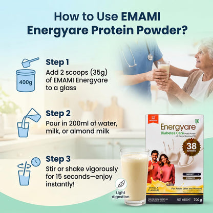 Energyare Diabetes Protein Powder 700g (Vanilla Flavour) | Nutritional Supplement for Diabetic Care | High Protein, High Fiber Formula | Supports Blood Sugar Management & Daily Nutrition