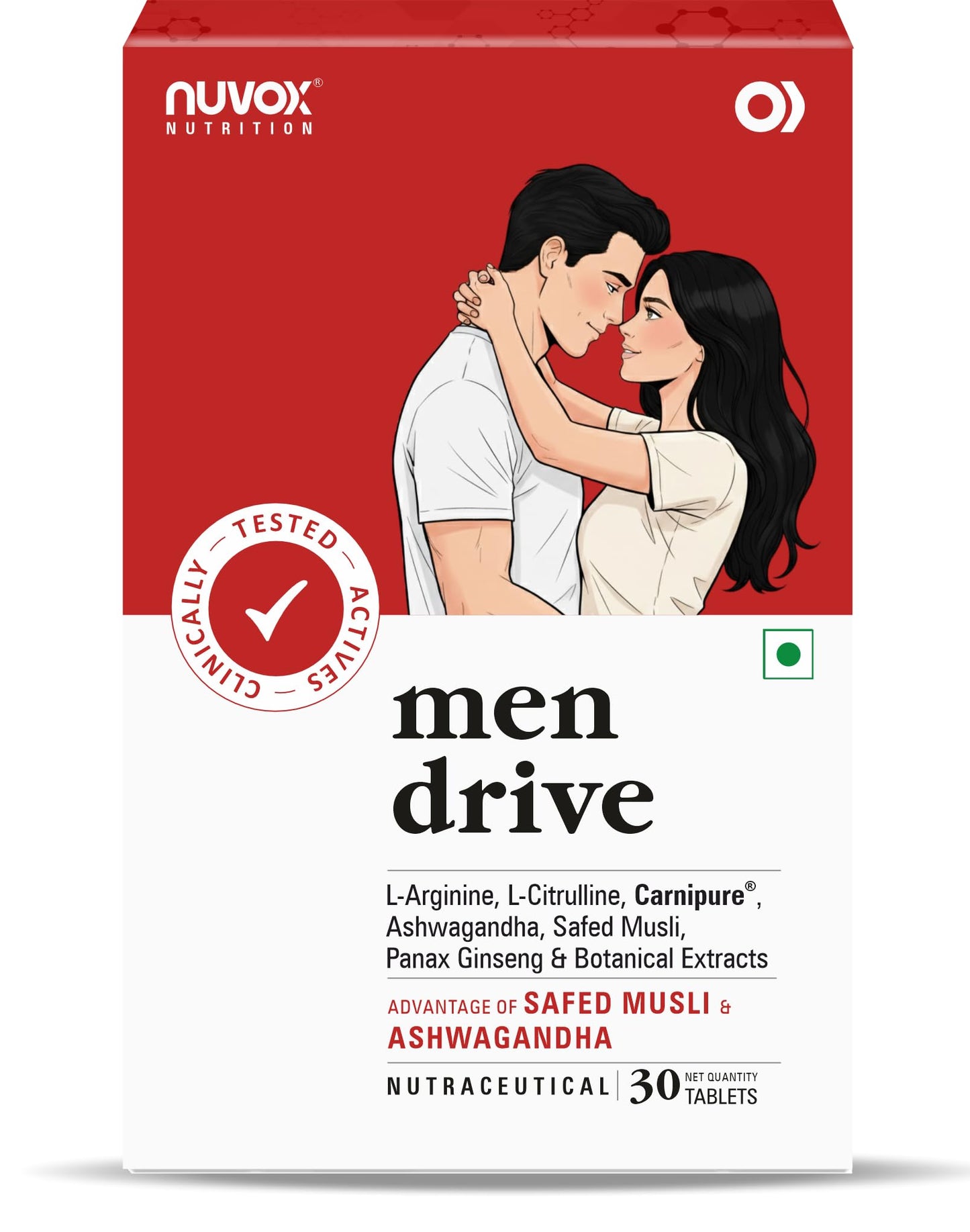 NUVOX Men Drive | Made with goodness of Ashwagandha, Safed Musli & Other Herbs | Helps to Boost Stamina, Strengthens Immunity & Endurance| 30 Tabs