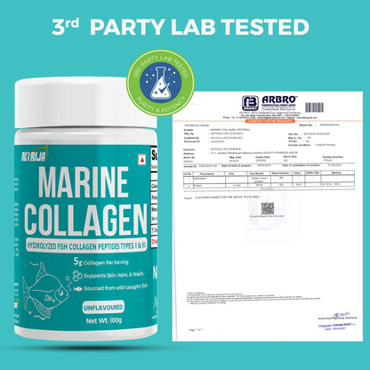 NutriJa Marine Collagen Peptides – Hydrolyzed Fish Collagen - Highly Bioavailable - 100g | Clinically Proven Ingredient with 95% Protein, Supports Healthy Skin, Hair, Nails, Bone & Joint -Unflavoured