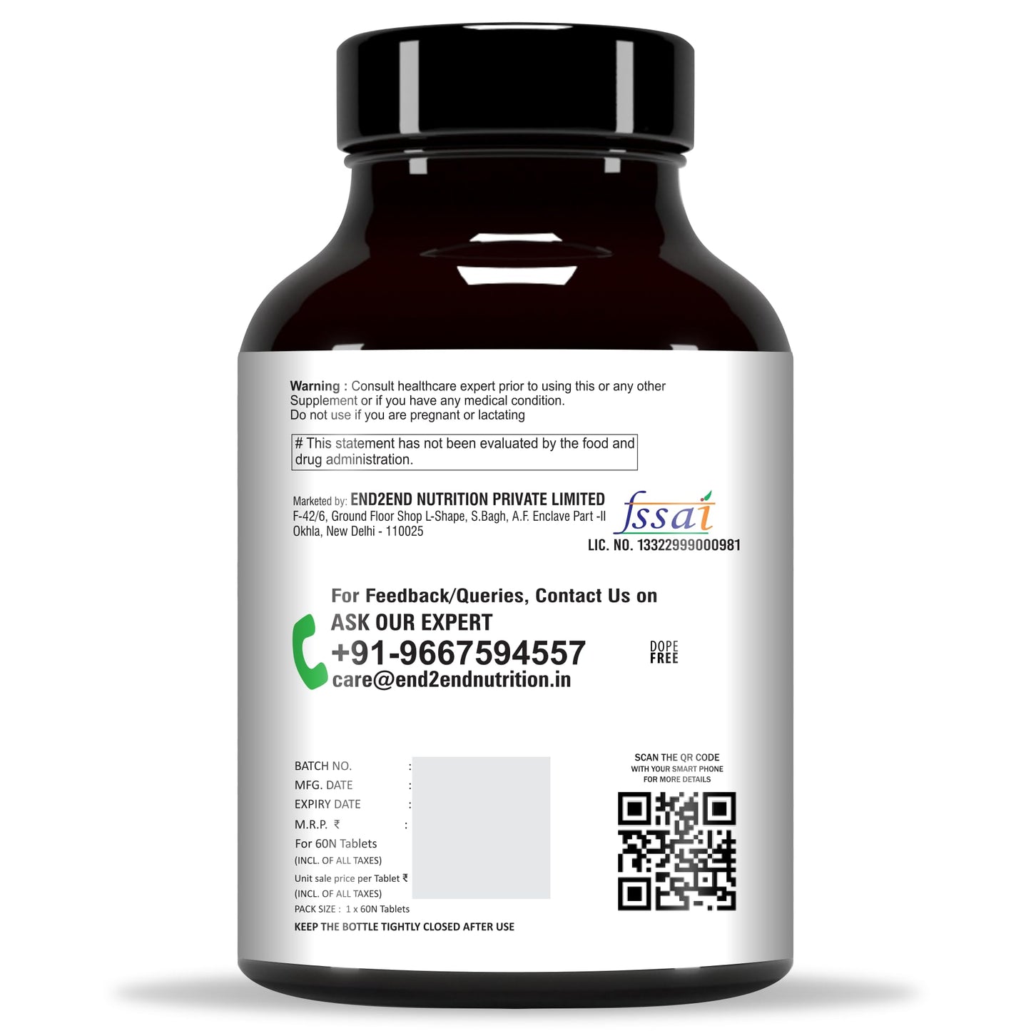 End2End Nutrition Magnesium Glycinate with Chamomile, Tagar, Beta Carotine and Vitamin B6 | High Absorption Magnesium Supplement Supports Better Sleep & Muscle Recovery - (Pack of 2) 120 Tablets